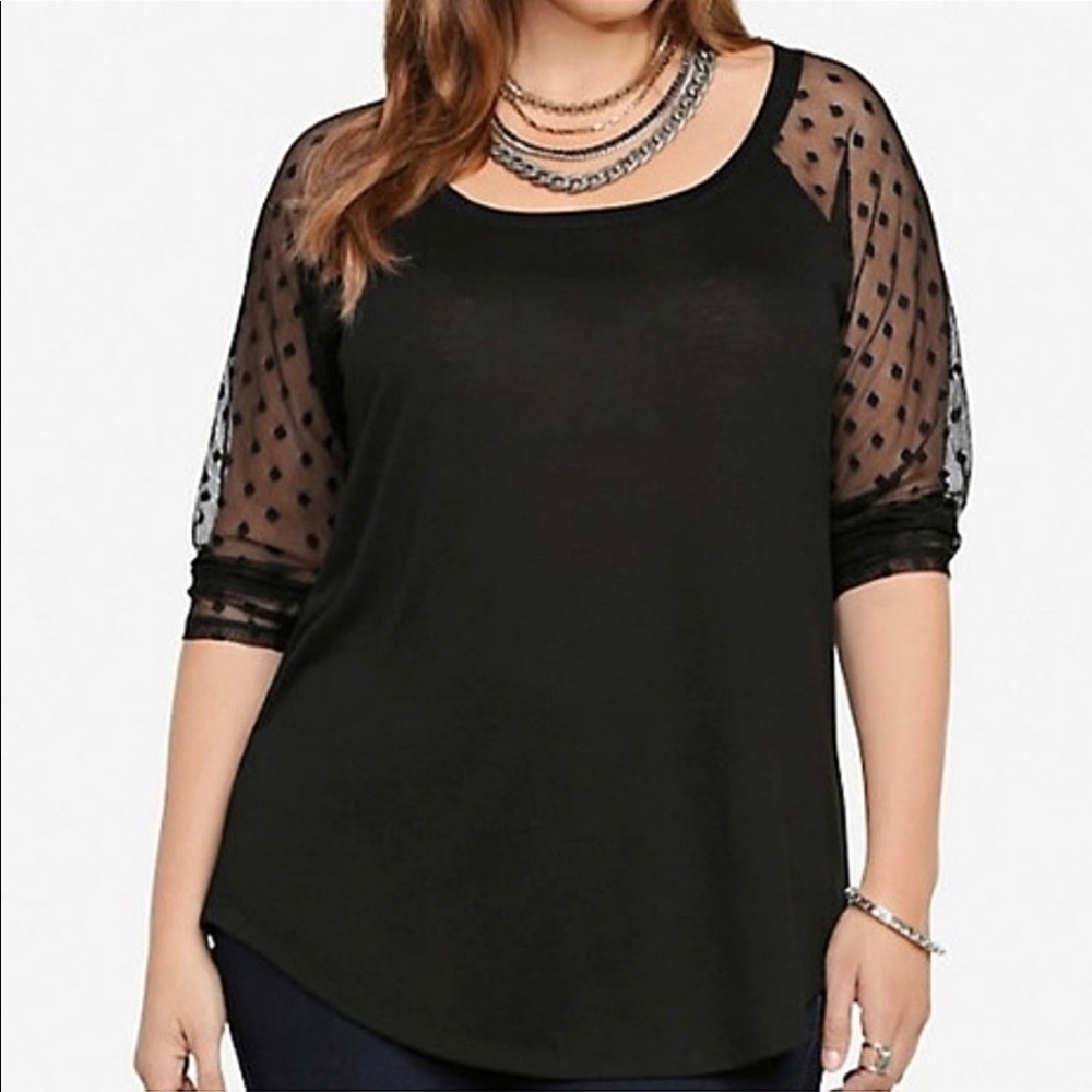 Torrid Polka Dot Mesh Sleeve Raglan Top